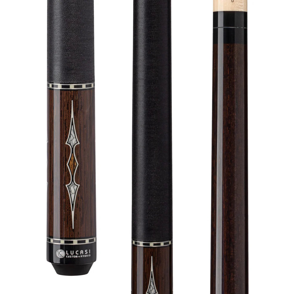 Lucasi Custom Black Palm & Bocote/White Recon Cue with Black Linen Wrap - Image 2