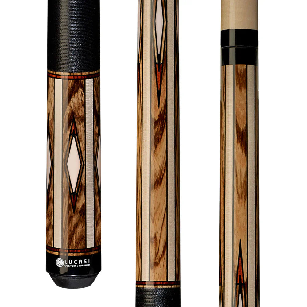 Lucasi Custom Maple/Zebrawood & Imitation Bone/Cocobolo Cue With Embossed Leather Wrap - Image 2