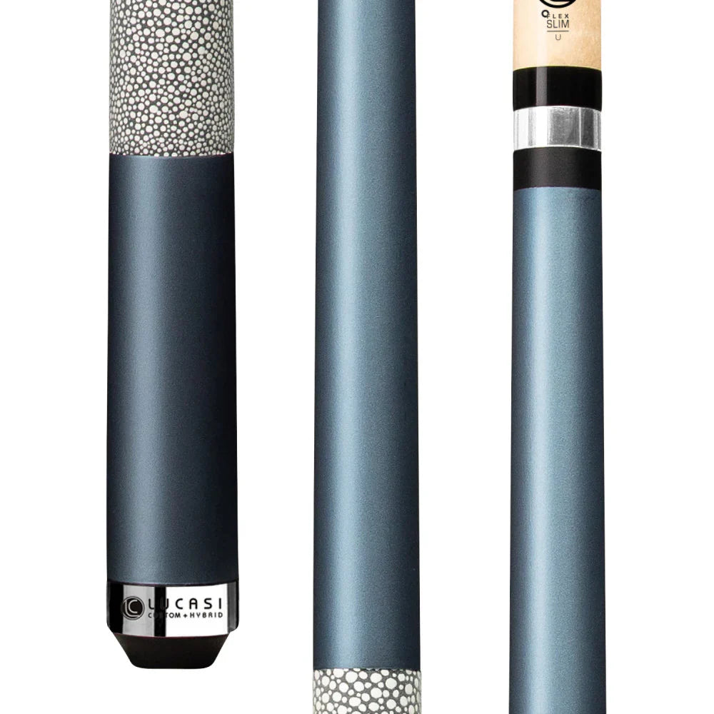 Lucasi Custom Matte Metallic Cobalt Blue Cue With Shagreen Embossed Leather Wrap - Image 2