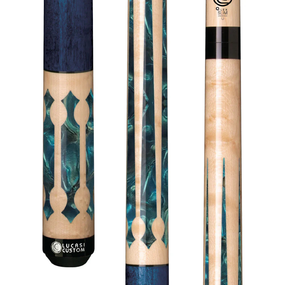 Lucasi Custom Natural Birdseye/Teal Stained Curly Maple Wrapless Cue - Image 2