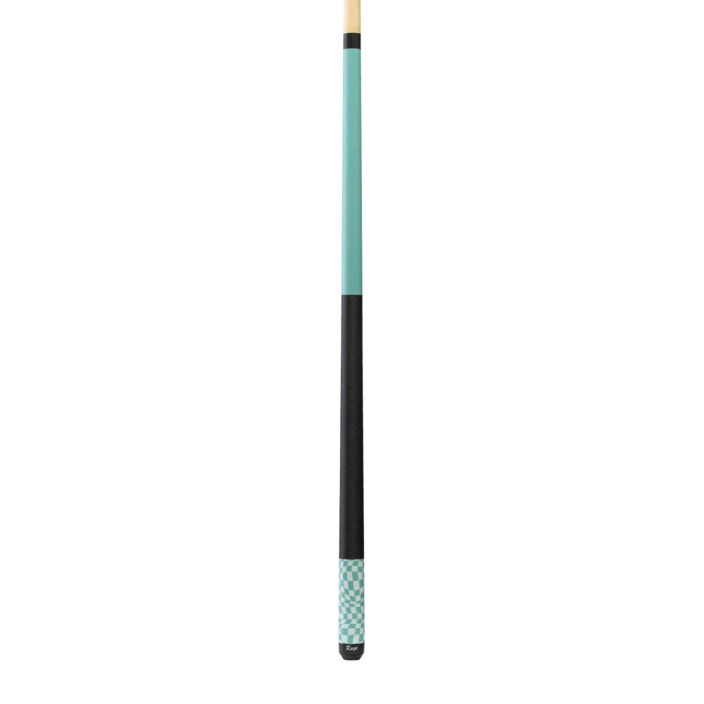 Rage Sky Blue Checker Flag Cue with Black Linen Wrap