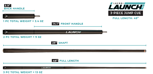 Lucasi Launch Carbon Fiber Jump Cue — 3-in-1 Modular Jumper (13 oz / 49")