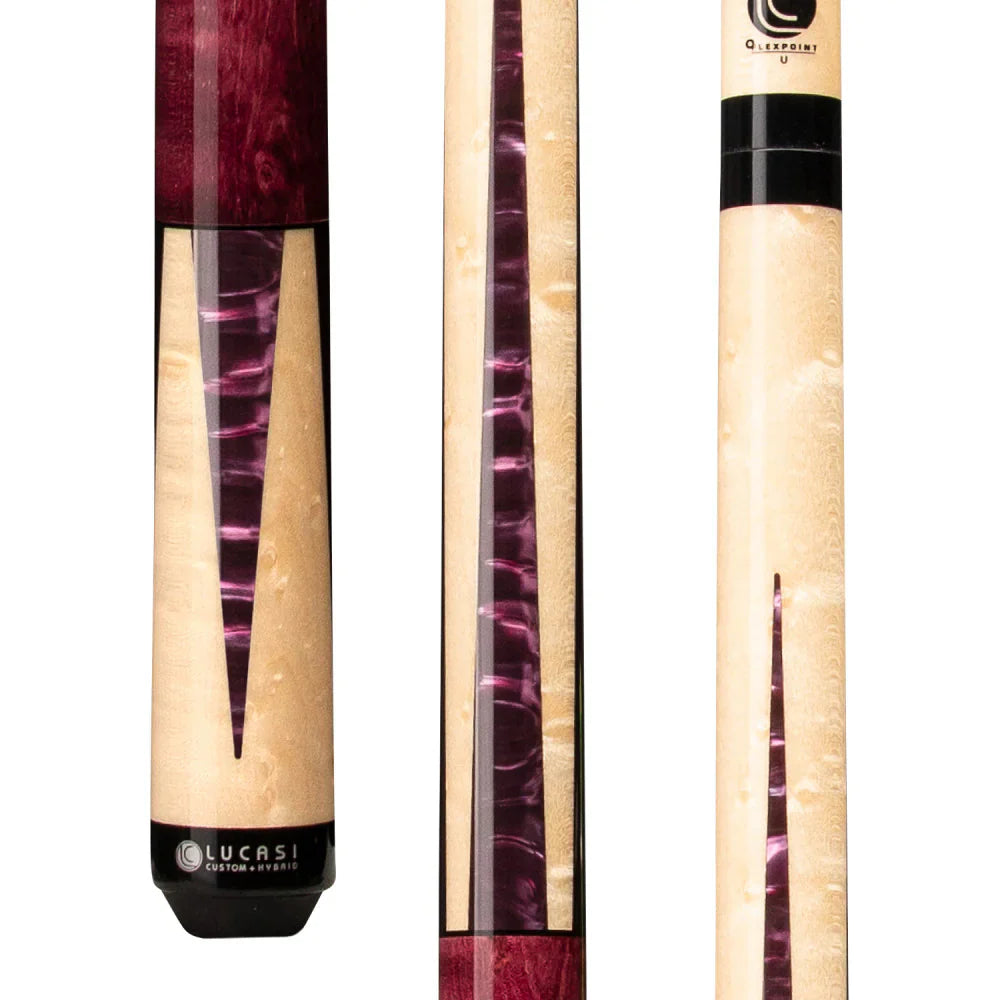 Lucasi Custom Purple Stained & Natural Super Birdseye Wrapless Cue