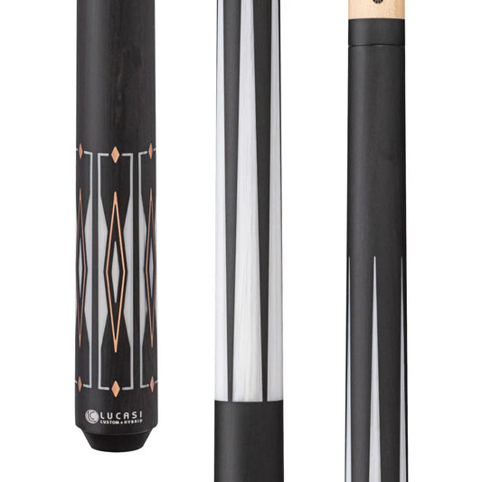 Lucasi Hybrid Matte Charcoal/Imitation Bone & Rose Gold Inlays Cue with Black Wrapless Handle