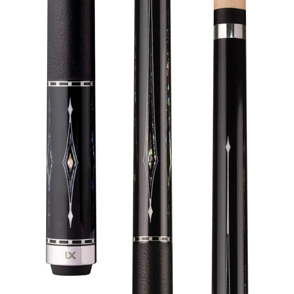 Lucasi LUX76 pool cue shown from three angles. 