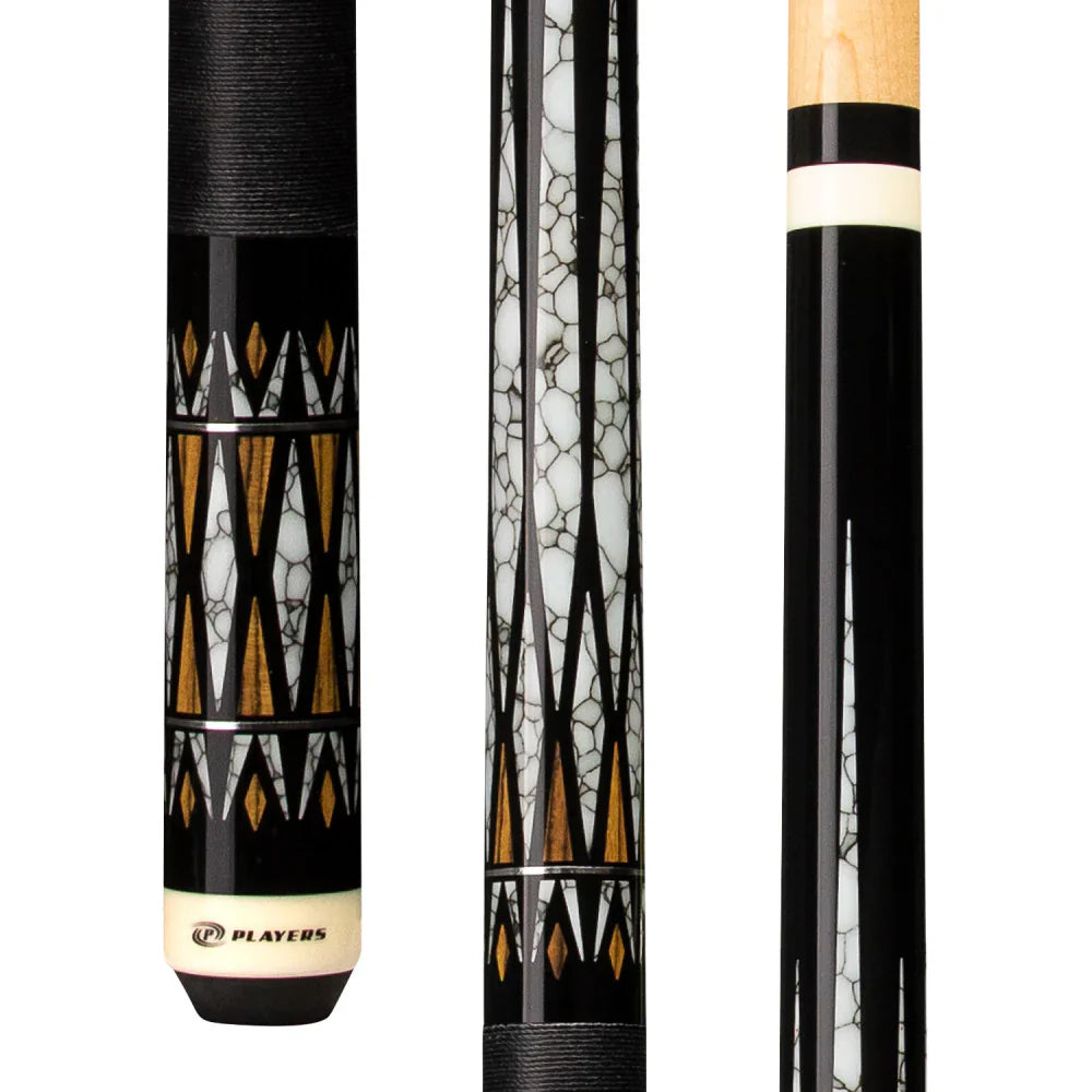 PLAYERS BLACK WITH WHITE RECON CUE WITH BLACK LINEN WRAP