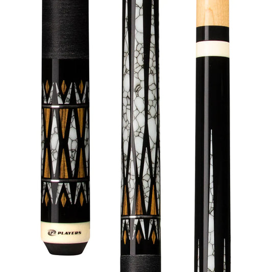 PLAYERS BLACK WITH WHITE RECON CUE WITH BLACK LINEN WRAP