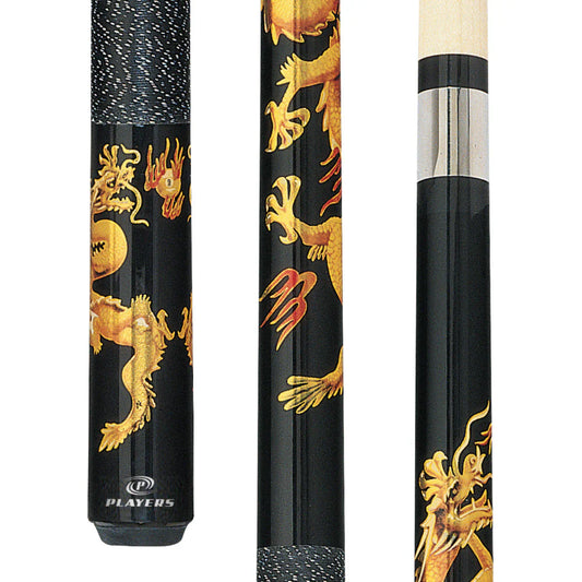 Players Golden Dragons Cue With Black Linen Wrap