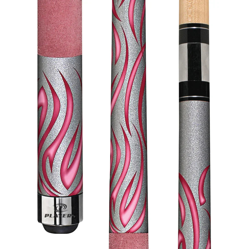 Players Pink Flames Cue With Soft Suede Wrap