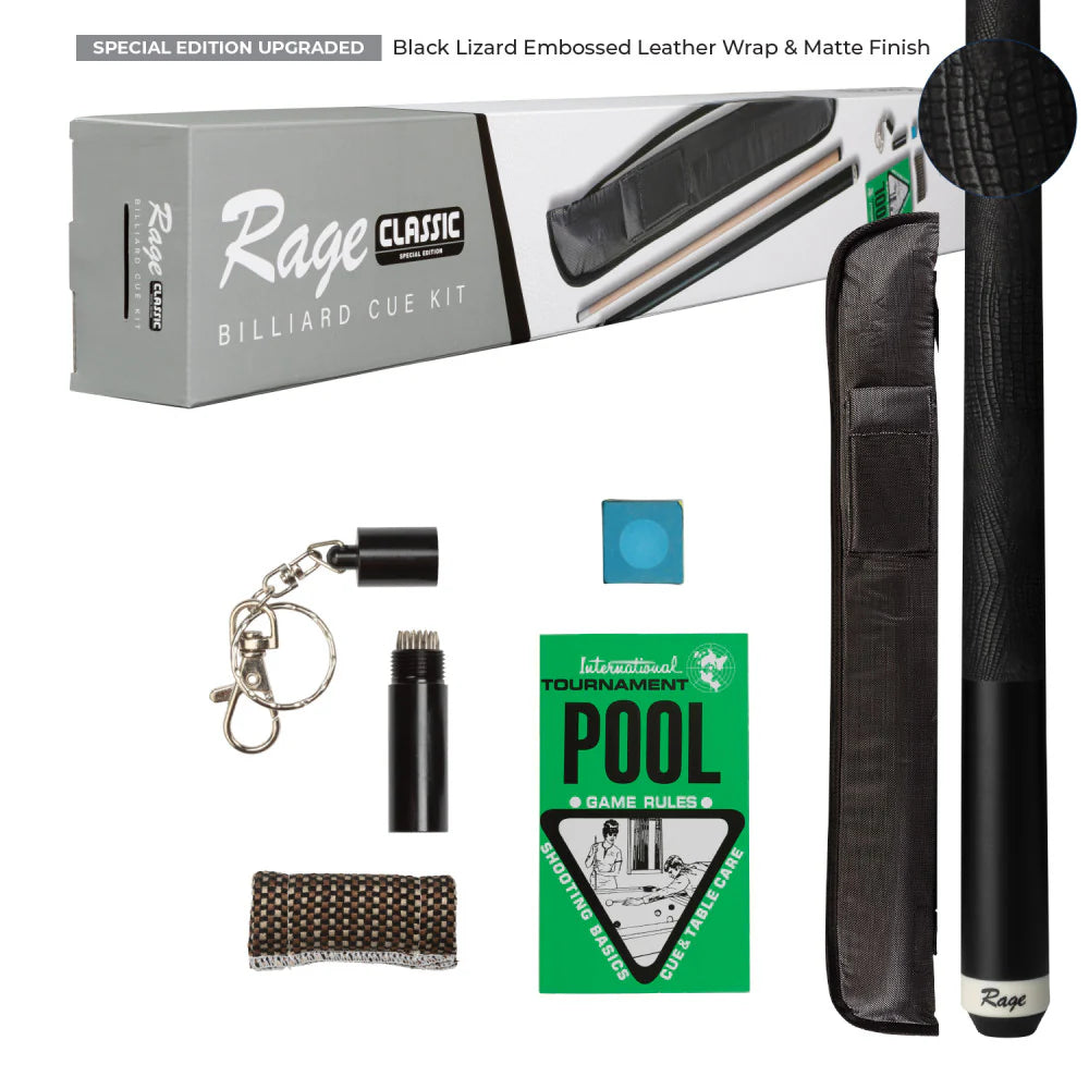 Rage Classic Billiard Cue Kit - Lizard Embossed Leather Wrap