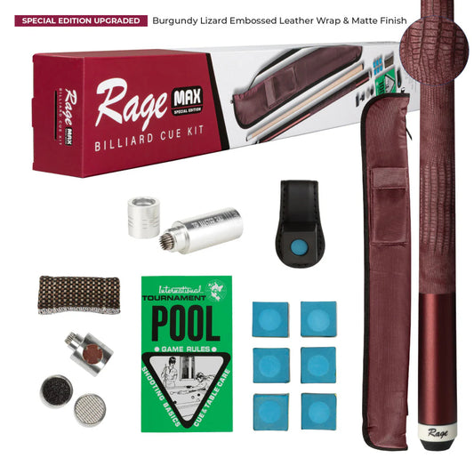 Rage Max Billiard Cue Kit - Lizard Embossed Leather Wrap