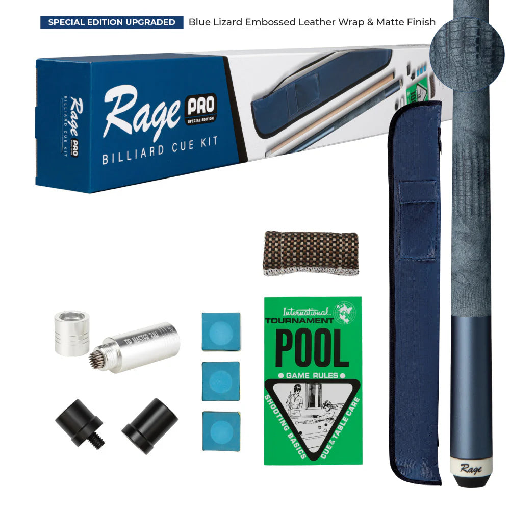 Rage Pro Billiard Cue Kit - Lizard Embossed Leather Wrap