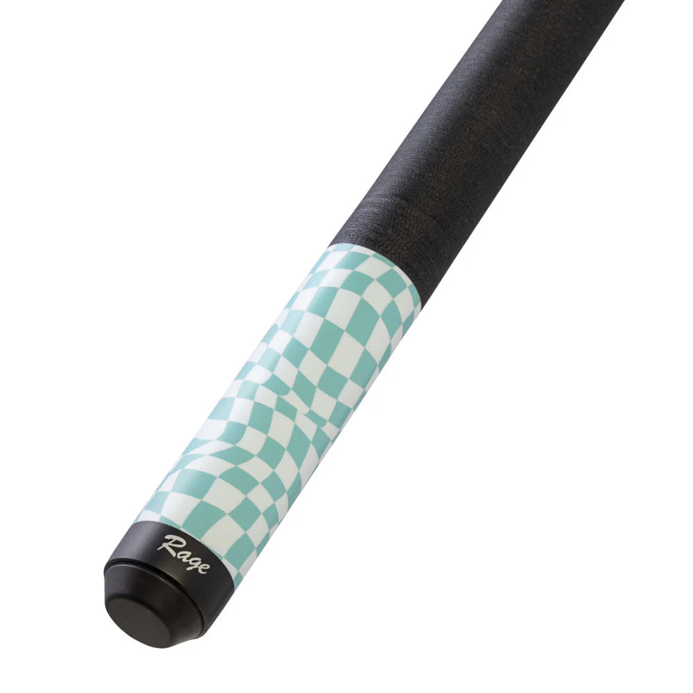 Rage Sky Blue Checker Flag Cue with Black Linen Wrap